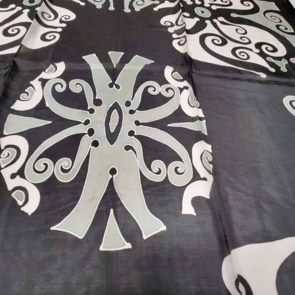 Handpainted Square Fuji Silk Scarf with black, white and sage green print - NEW - Picture 2 of 6